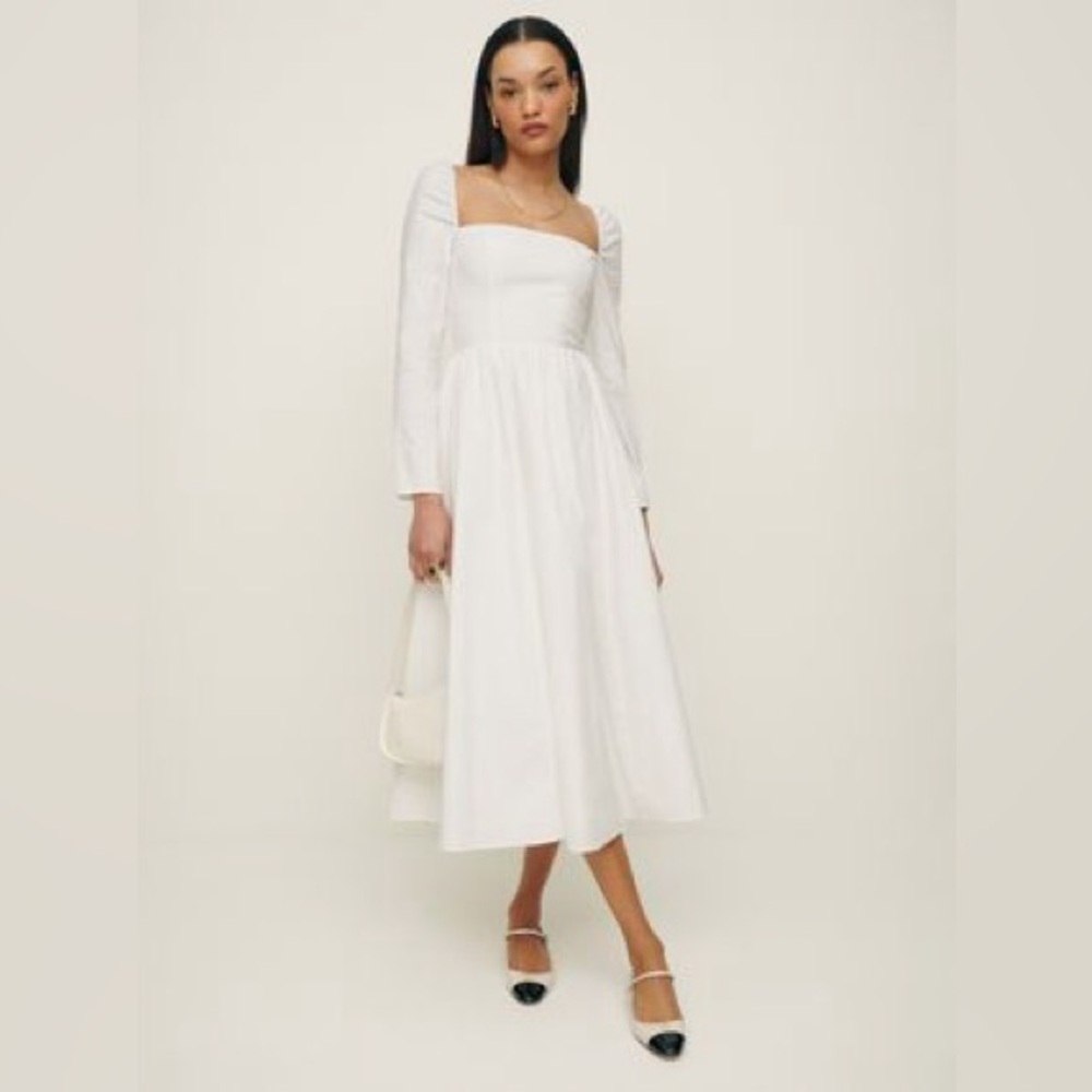 Reformation white midi dress, size 2